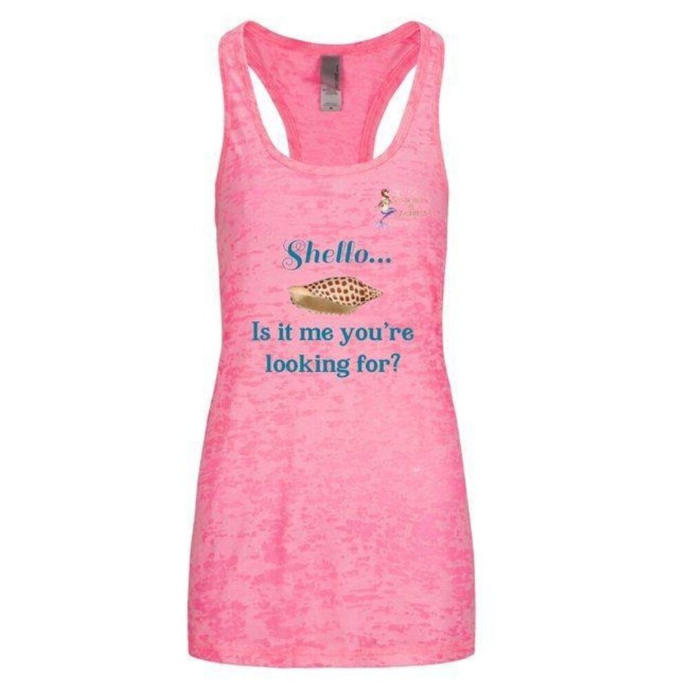 Racerback Loose Junonia Seashell Tank Top "Shello Is it Me You're Looking For?"
